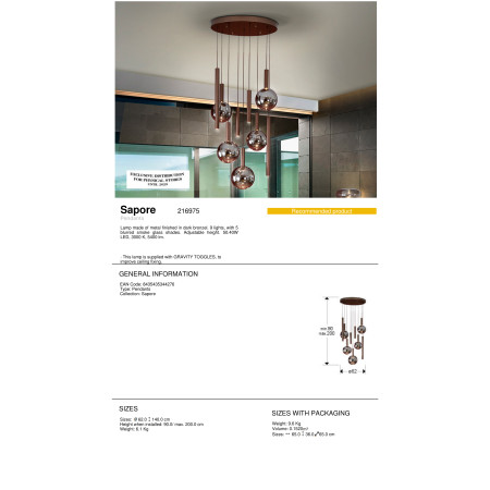 полилей 216975 SAPORE - LAMP 9L DARK BRONZE - Изображение 5
