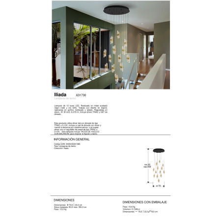 полилей 631730 ILIADA - LAMP 13L BLACK-GOLD D70 - Изображение 6