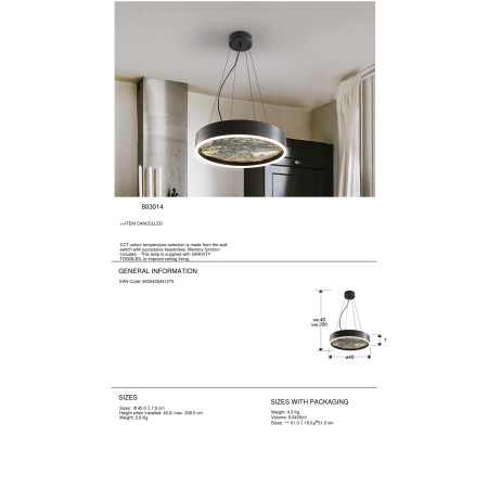 полилей 803014 STONE- LAMP LED CCT -BLACK 40D - Изображение 6