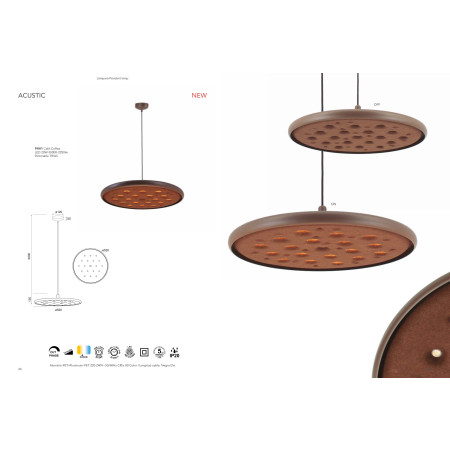 полилей 9441 Coffee LED Pendant 20W - Dimmable TRIAC ACUSTIC - Изображение 8