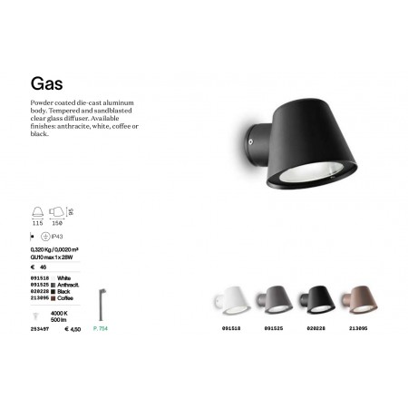 аплик, външна лампа GAS AP1 BIANCO - Изображение 2