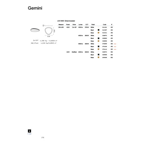 плафон GEMINI PL D081 ON-OFF BIANCO 4000K - Изображение 2