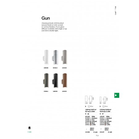 аплик, външна лампа GUN AP2 BIG GRIGIO - Изображение 2