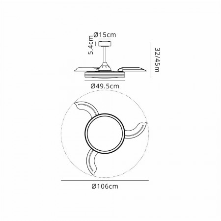 плафон 8728 L?mpara LED 50W Fan 30W Black - Изображение 9