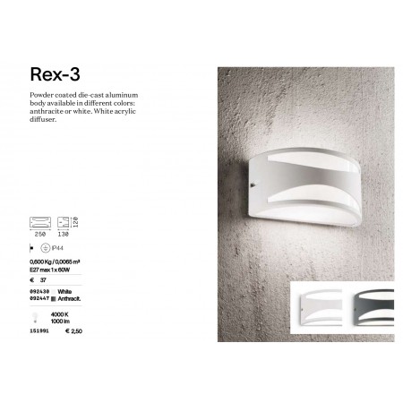 аплик, външна лампа REX-3 AP1 BIANCO
