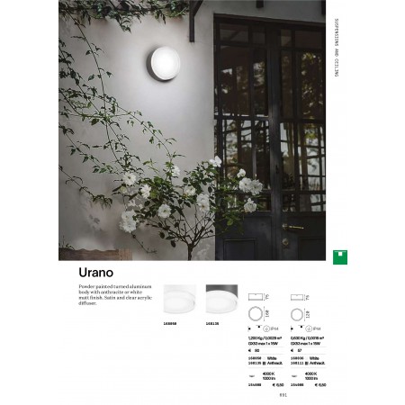 плафон, аплик, външна лампа URANO PL1 SMALL BIANCO - Изображение 2