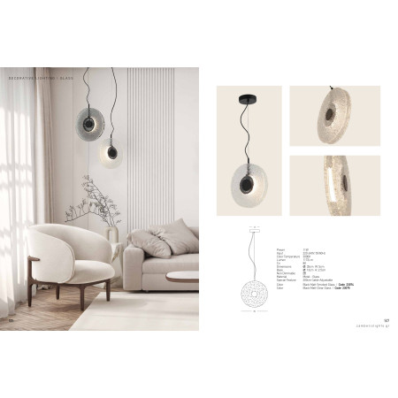пендел 23075 PENDANT LED LIGHT 11W 3000K METAL-GLASS, BLA - Изображение 5