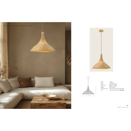 пендел 25441 PENDANT LIGHT 1xE27 MAX 40W NATURAL RATTAN - - Изображение 3