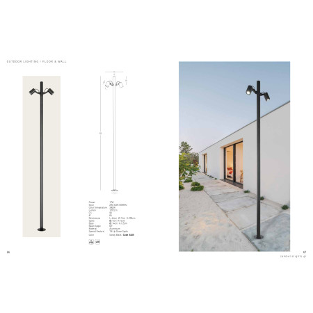 външна лампа E405 OUTDOOR LAMP POST LED 17W 3000K BLACK ALUMINI - Изображение 3